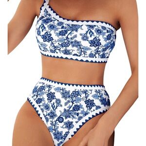 NWOT Blue & White Floral Bikini Set, Size S